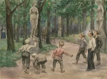 ロシア Painting - ペトログラードのイワン・ウラジミロフの帝国庭園で行われたティーンエイジャーのゲーム